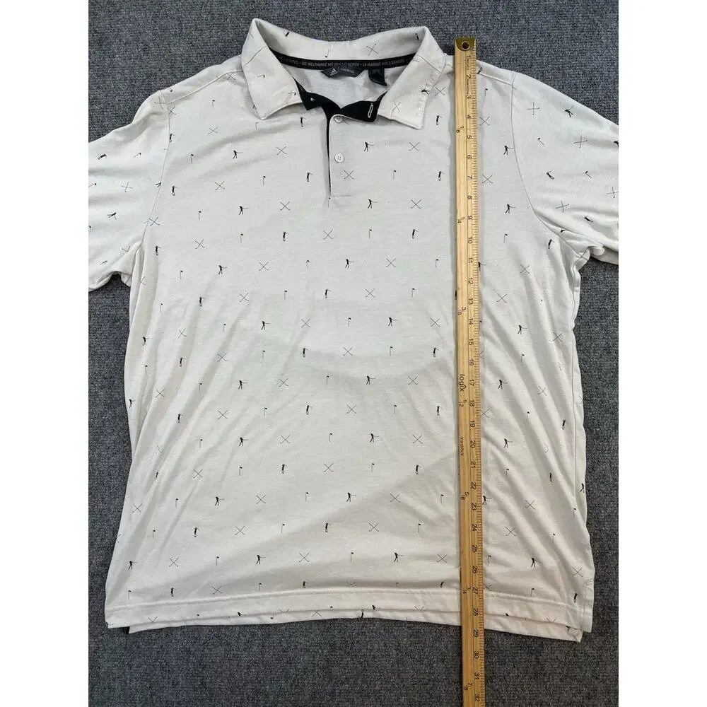 Adidas Adicross Golf Polo Shirt Men’s Size L White All Over Golfer Print